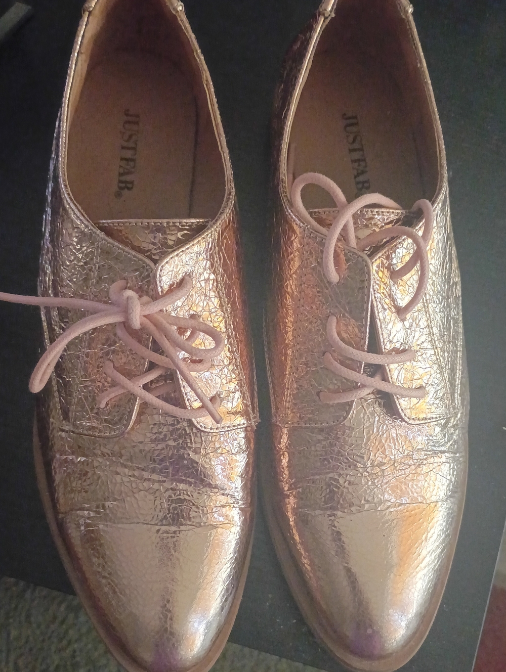 JustFab Rose Gold Metallic Lace-Up Oxford Flats